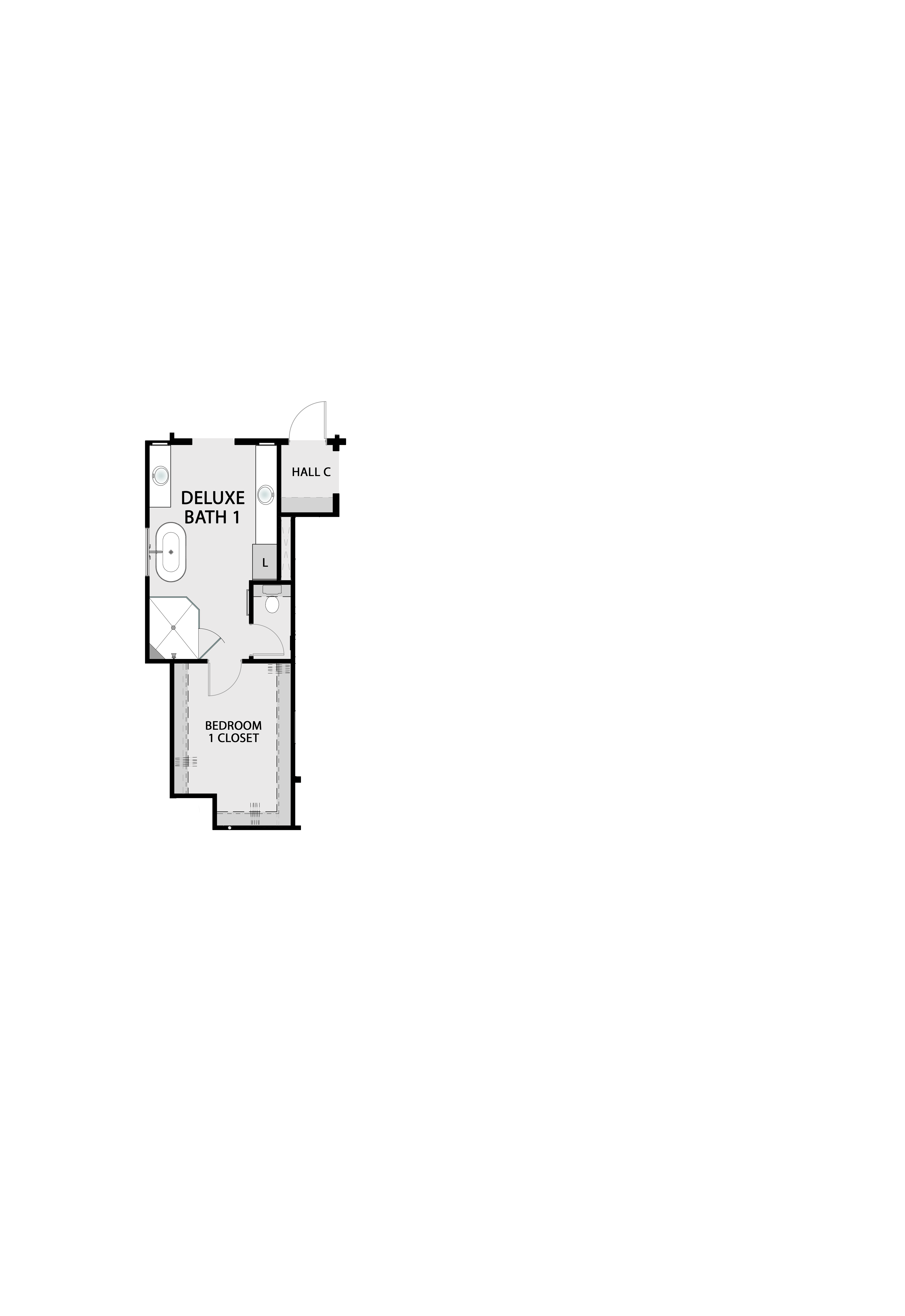 Deluxe Bath 1 structural option — expanded primary bathroom layout adding 36 square feet with upgraded fixtures