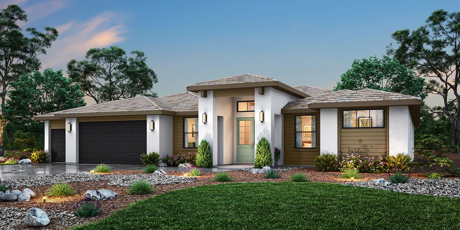 The Sonoma contemporary elevation — clean-line modern exterior with bold window placement and minimalist facade details